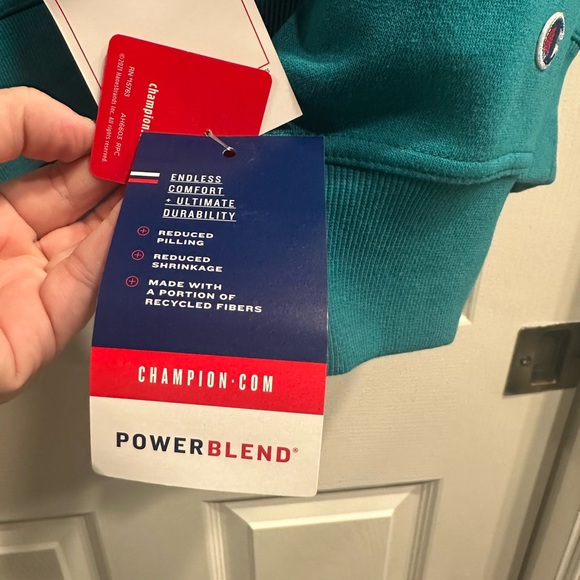 NWT Champion Powerblend C Logo 2XL Men’s Hoodie Teal Turquoise Pocket Sweatshirt - Picture 10 of 10